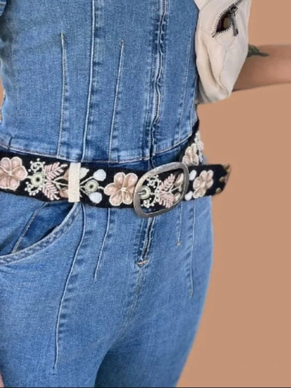 Artesana Love -Cappuccino Wide Embroidered Wool Belt